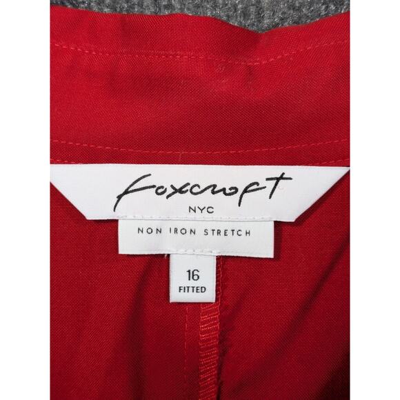 Foxcroft Button Top Womens 16 Non-Iron Stretch Shirt Fitted Fit Red Tuxedo - Picture 4 of 13